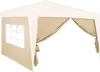 A beige and white gazebo or tent with windows and draped sides, shown from the front. Produktbild-Vorschau