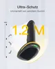 A barcode scanner is shown with marketing text and graphics. Produktbild-Vorschau