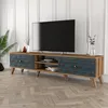 A TV stand with a television on top, placed in a room with paneled walls and a wooden floor. Produktbild-Vorschau