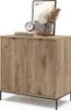 A wooden cabinet with two doors, decorated with a clock, books, a vase with dried flowers, and a framed picture on top. Produktbild-Vorschau