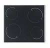 A top-down view of a black glass ceramic hob with four circular heating zones and a small decorative symbol in the center, set against a white background. Produktbild-Vorschau