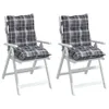 Two white folding chairs with gray and white plaid cushions. Produktbild-Vorschau