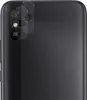 Close-up of a smartphone camera lens protector on the back of a black smartphone. Produktbild-Vorschau