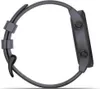 Side view of a dark gray smartwatch with a black strap. Produktbild-Vorschau