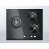 A black gas hob with three burners and control knobs at the bottom, set against a light gray background. Anteprima dell’immagine prodotto