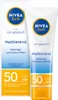 A product shot of NIVEA SUN face sunscreen, showing both the box and the tube. Podgląd zdjęcia produktu