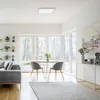 A modern living room with a sofa, dining table, chairs, and large windows overlooking a forest. Produktbild-Vorschau