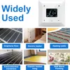A collage of images showcasing different heating solutions and a thermostat. Produktbild-Vorschau