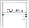 A white tension rod installed in a door frame, with measurements indicated. Produktbild-Vorschau