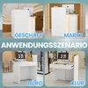 A collage showing different application scenarios for a white reception desk, including a business, market, office, and club setting. Náhľad obrázku produktu