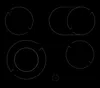 A top-down view of a black induction cooktop with four heating zones marked by white lines. Produktbild-Vorschau