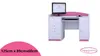 A white and pink computer desk with a monitor, keyboard, and mouse. Produktbild-Vorschau