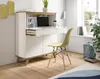 A modern home office setup with a white and wood secretary desk, a yellow chair, and plants. Produktbild-Vorschau