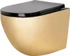 A wall-mounted toilet with a gold exterior and a black lid. Anteprima dell’immagine prodotto