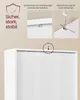 Close-up of a white cabinet with text overlays highlighting features like stability and safety. Produktbild-Vorschau