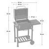 A diagram of a charcoal grill with dimensions indicated by lines and text. Produktbild-Vorschau
