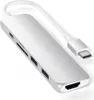 A silver USB-C hub with multiple ports and a white cable is shown against a white background. Voir les images du produit