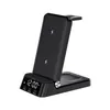 A black 4-in-1 wireless charging station with a digital clock. Produktbild-Vorschau