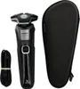 A black Philips electric shaver, its charging cable, and a black carrying case are arranged on a white background. Náhled obrázku produktu