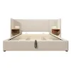 A modern upholstered bed frame with integrated nightstands and reading lights. Náhled obrázku produktu