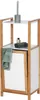 A bathroom shelf unit with a laundry box, a towel, and decorative items. Produktbild-Vorschau