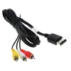 A black AV cable with three RCA connectors (red, white, and yellow) and a proprietary connector on the other end, laid out on a white background. Produktbild-Vorschau