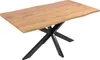 A dining table with a wooden top and a black spider-like base, presented on a white background. Produktbild-Vorschau