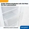 Close-up view of the interior of a white freezer, showing transparent drawers and compartments. Produktbild-Vorschau