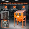 A blasting cabinet with informational overlays and before/after images of a part. Anteprima dell’immagine prodotto