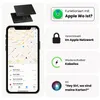 A collage of images showing a wallet-sized GPS tracker, a smartphone displaying a map with item locations, and feature callouts. Produktbild-Vorschau