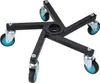 A black rolling base with five blue wheels, isolated on a white background. Anteprima dell’immagine prodotto