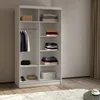 A white wardrobe with clothes and accessories organized on its shelves. Produktbild-Vorschau