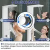A collage of four images showcasing different shower modes of a white shower panel system, with text overlays describing each mode and a general description at the bottom. Náhľad obrázku produktu