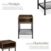 A marketing image showcasing a nightstand with descriptive text about its design and construction. Náhled obrázku produktu