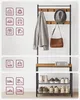 A collage of images showing a hallway coat rack with accessories and shoes, alongside icons representing clothing items. Náhled obrázku produktu