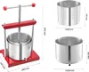 A fruit press and its components are shown with dimensions. Produktbild-Vorschau