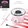 A pink and white retro-style cotton candy machine with various accessories and measurement labels. Produktbild-Vorschau