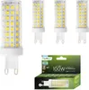 Four LED light bulbs are displayed in the foreground, with a product box in the lower right corner. Produktbild-Vorschau