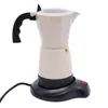 A white electric moka pot coffee maker with a black handle and a black base with a red button, isolated on a white background. Náhled obrázku produktu