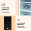 Collage of a black refrigerator and details about its features, including shelves and organization. Podgląd zdjęcia produktu