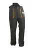 A pair of black chainsaw protective pants with orange trim and a logo on the right leg, shown against a white background. Anteprima dell’immagine prodotto