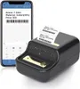 A smartphone displaying a label with product information and a barcode, next to a portable label printer printing the same label. Podgląd zdjęcia produktu