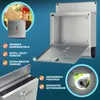 A collage of images showcasing a mailbox and its features, with a person holding a package. Produktbild-Vorschau