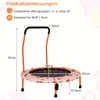 A diagram showing the dimensions of a child's trampoline, with text indicating recommended age groups and suitability for one child. Produktbild-Vorschau