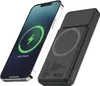 A smartphone is shown charging wirelessly from a black power bank. Produktbild-Vorschau