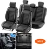 A collage of images showing black car seat covers, including a set of front and rear seat covers, and a close-up of the front seat covers. Produktbild-Vorschau