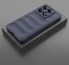 A dark blue phone case with a textured back is displayed on a gray surface. Produktbild-Vorschau