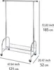 A chrome garment rack with a lower shelf for shoes or storage, shown with dimensions indicated by text overlays. Produktbild-Vorschau