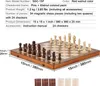 A wooden chessboard with chess pieces and checkers, along with product specifications. Náhled obrázku produktu