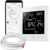A smart thermostat device and its accompanying smartphone app are displayed next to a coiled white cable. Anteprima dell’immagine prodotto